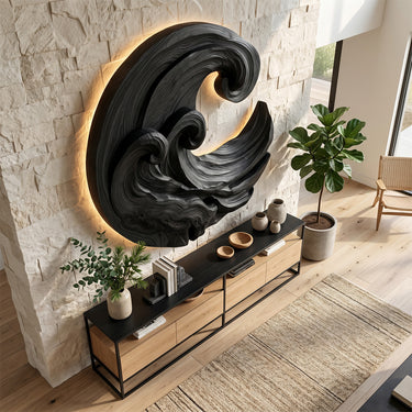 Circular Ocean Wave Wood Wall Sculpture for Coastal Decor
