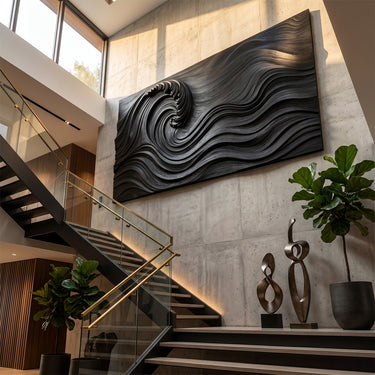 Wood Wave Wall Decor With Curling Ocean Relief Design