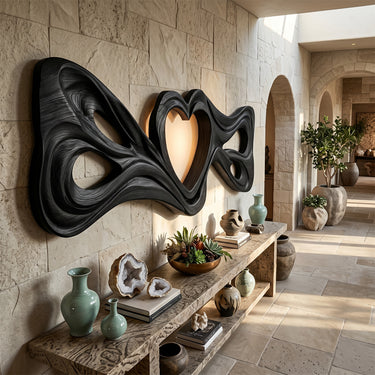 Heart Ribbon Wood Wall Sculpture for Bedroom Decor