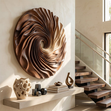 Round Spiral Relief Wall Art for Modern Bedroom Decor