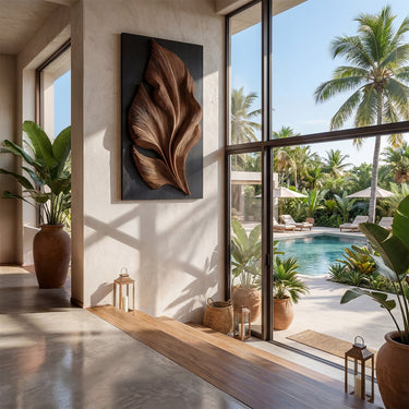 Wood Leaf Wall Art With Carved Botanical Relief Design