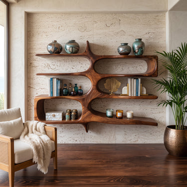Sculptural Organic Wall Bookshelves with Asymmetric Open Niches