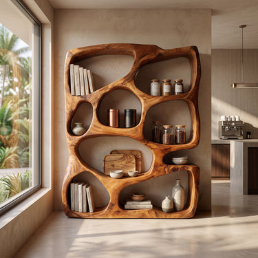 Organic Freeform Sculptural Bookshelves with Flowing Open Display Shelves