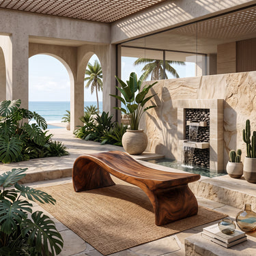 Sculptural Waterfall Arch Solid Wood Bench with Sweeping Curved Seat