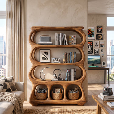 Organic Loop Sculptural Bookshelves With Rounded Open Storage