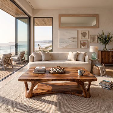 Sculptural Solid Wood Coffee Table with Open Lower Shelf
