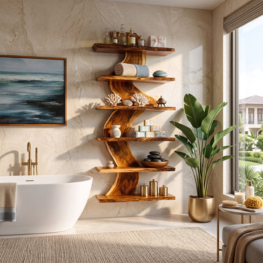 Sculptural Wave Spine Wall Bookshelves with Six Display Shelves