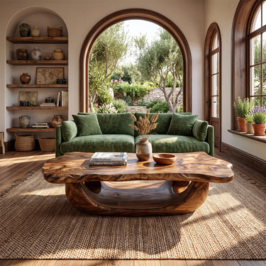 Organic Solid Wood Coffee Table with Sculptural Hollow Base