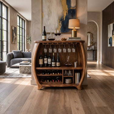 Sculptural Wine Bar Cabinet with Bottle Rack & Stemware Storage
