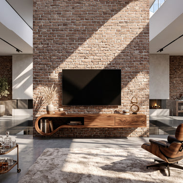 Floating Loop TV Cabinet with Curved Open Shelf & Concealed Drawers