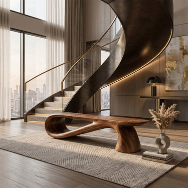 Infinity Loop Sculptural Organic Modern Solid Wood Bedroom Bench