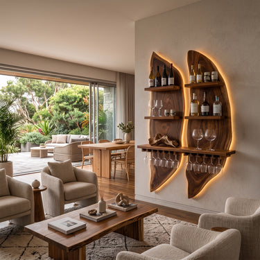 Twin Leaf Wall Wine Holder with Bottle and Stemware Storage