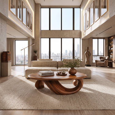 Sculptural Solid Wood Coffee Table with Flowing Loop Base