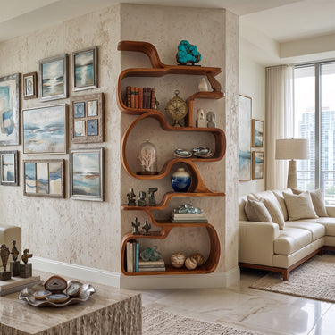Sculptural Ribbon Loop Wall Bookshelves with Organic Display Shelves