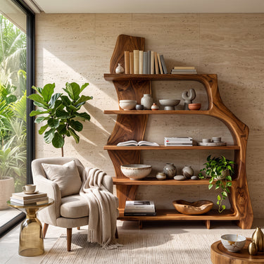 Wave Frame Sculptural Bookshelves with Open Display Shelves