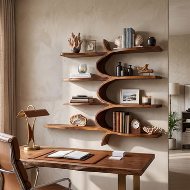 Sculptural S-Curve Wall Bookshelves with Flowing Open Shelves