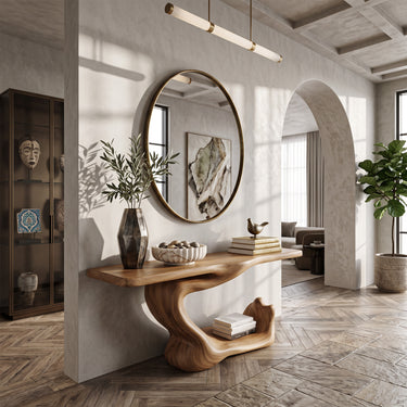 Sculptural S Curve Console Table with Integrated Display Shelf