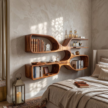 Flowing Ribbon Wall Bookshelves with Sculptural Open Niches