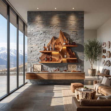 Mountain Silhouette Wall Wine Holder with Floating Shelves