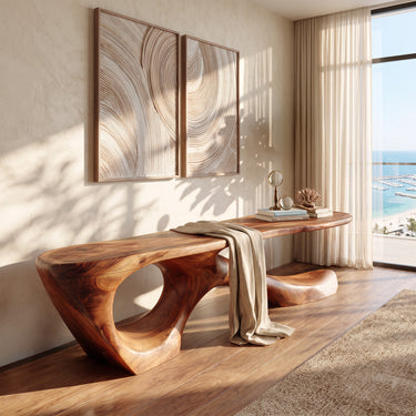 Sculptural Branch Arch Solid Wood Bench with Organic Open Base