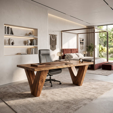 Live Edge Executive Desk with Sculptural V-Shaped Legs