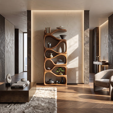Organic Wave Sculptural Bookshelves with Freeform Display