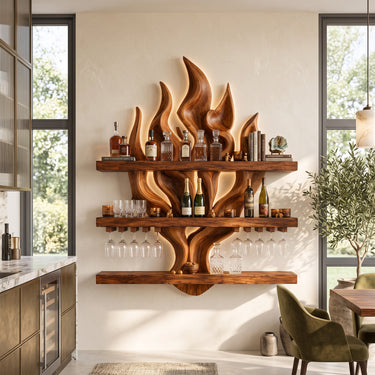 Flame Sculptural Wall Wine Holder with Stemware Rack