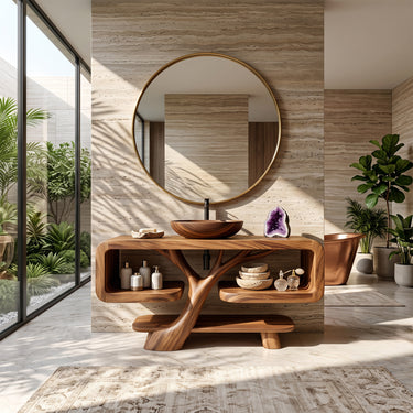 Sculptural Branch Base Bathroom Vanity With Open Storage Shelves