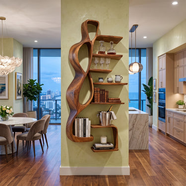 Sculptural Ribbon Wall Bookshelves with Loop Niches and Open Shelves