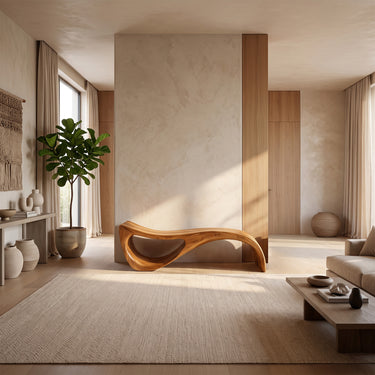 Sculptural Flowing Arch Solid Wood Bench with Organic Hollow Base