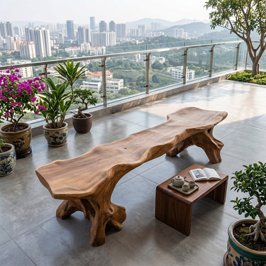 Live Edge Tree Root Sculptural Solid Wood Garden Bench