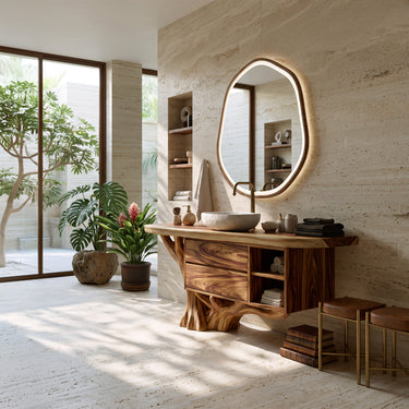 Sculptural Root Base Bathroom Vanity with Drawers and Side Storage