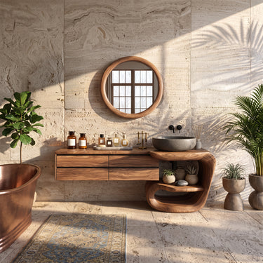 Organic Sculptural Wood Bathroom Vanity with Curved Open Shelf