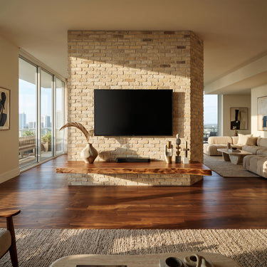 Floating Live Edge TV Shelf with Minimalist Wall-Mounted Design