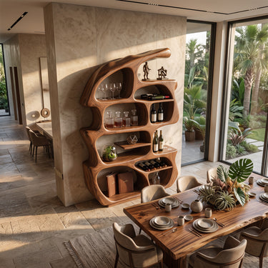Sculptural Canyon Flow Bar Cabinet With Organic Display Niches