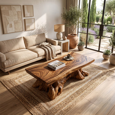 Sculptural Solid Wood Coffee Table with Stump-Shaped Base