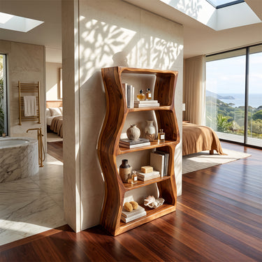 Sculptural Hourglass Bookshelves with Curved Open Display