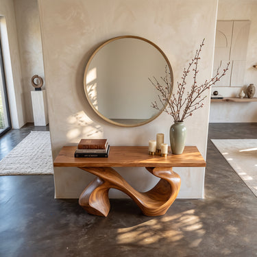 Sculptural S Curve Console Table with Organic Flowing Base