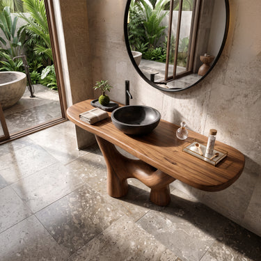 Sculptural Twin Canopy Branch Bathroom Vanity With Organic Pedestal Base