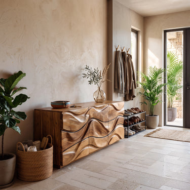 Sculpted Wave Front Sideboard with Relief Cabinet Doors