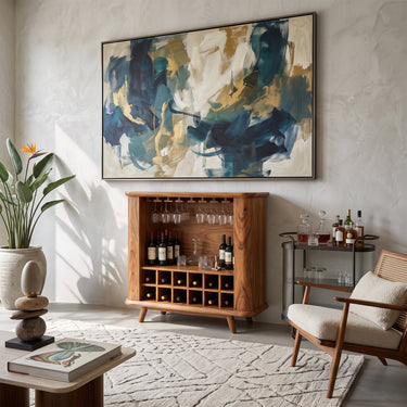 Freestanding Wine Bar Cabinet with Stemware Rack & Bottle Storage