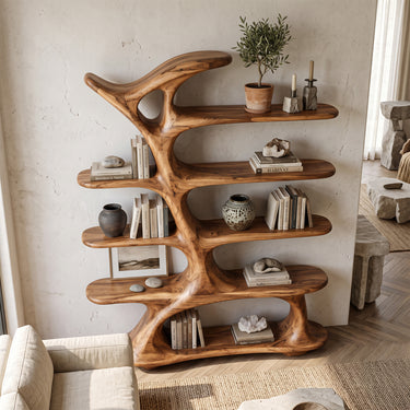 Tree Branch Sculptural Bookshelves with Organic Open Display