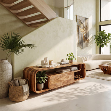 Ribbon Frame Sideboard with Floating Cabinet and Open Shelves