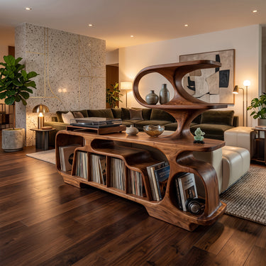Sculptural Tiered Record Player Console with Vinyl Storage
