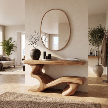 Sculptural Wave Console Table with Organic Lower Shelf