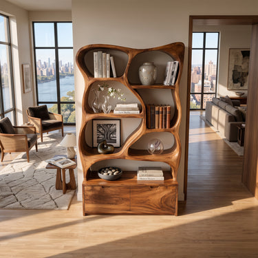 Organic Arch Bookshelves with Two Door Storage Cabinet