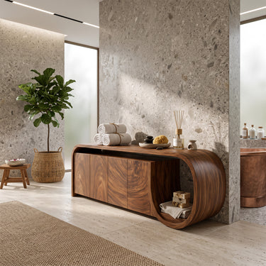 Sculptural Loop End Sideboard with Floating Storage Cabinet