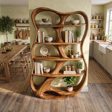 Organic Arch Sculptural Bookshelves with Flowing Open Shelves