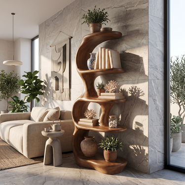 Sora Sculptural Solid Wood Bookshelf