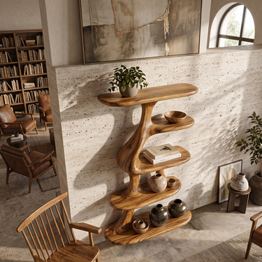 Solara Flow Sculptural Solid Wood Wall Shelf with Floating Organic Levels